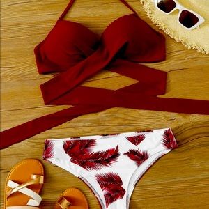 Palm print cross over bikini